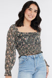 Floral Square Neck Smocked Peasant Blouse