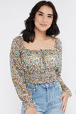 Floral Square Neck Smocked Peasant Blouse