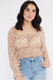 Floral Square Neck Smocked Peasant Blouse